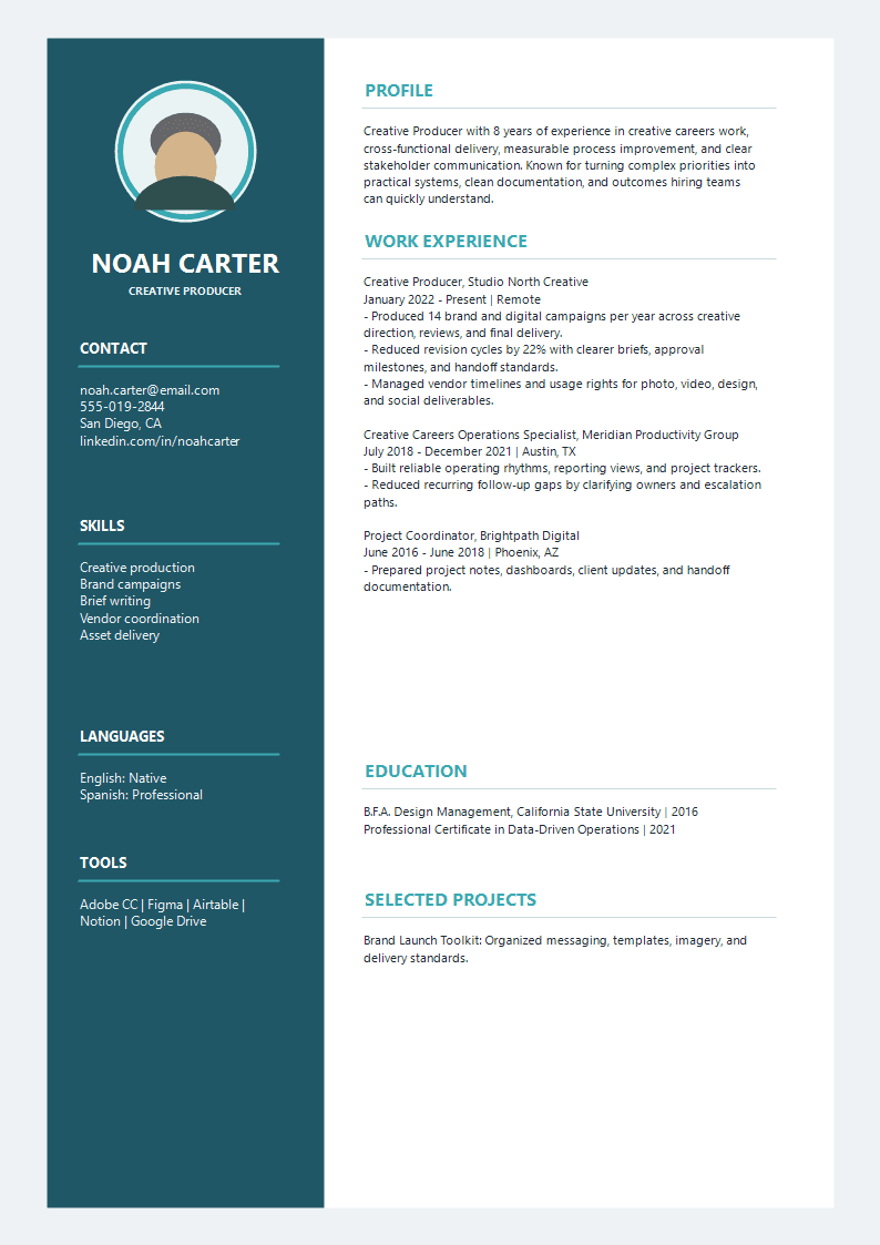 Creative Careers Halo Avatar Resume preview