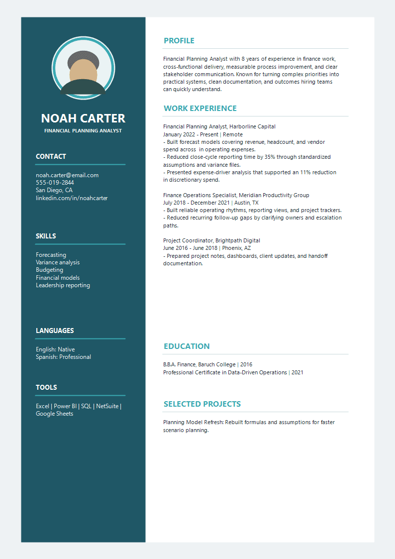 Finance Halo Avatar Resume preview