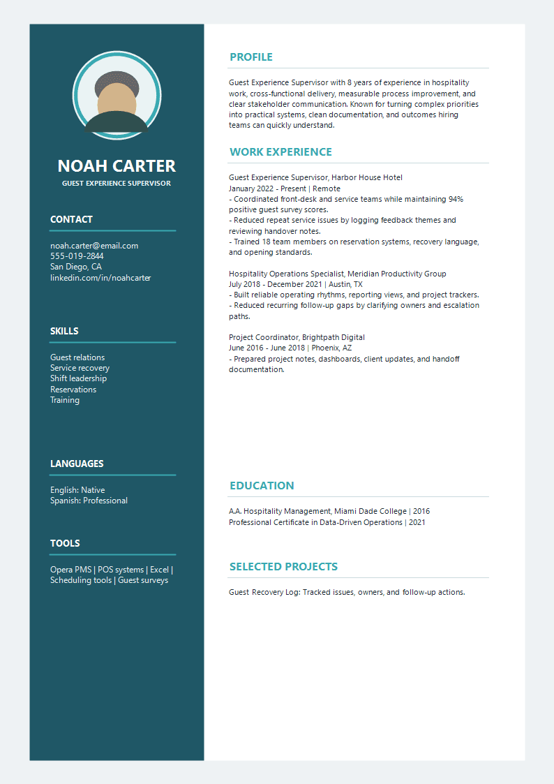 Hospitality Halo Avatar Resume preview