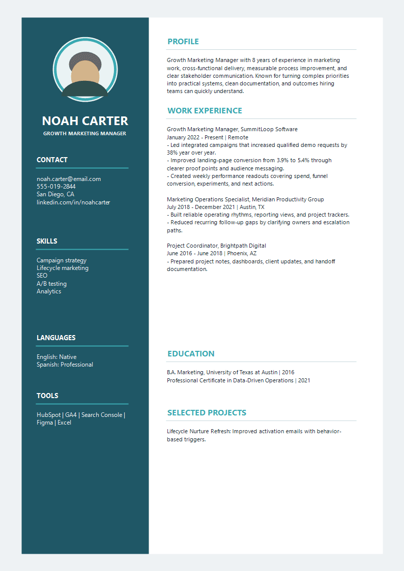 Marketing Halo Avatar Resume preview