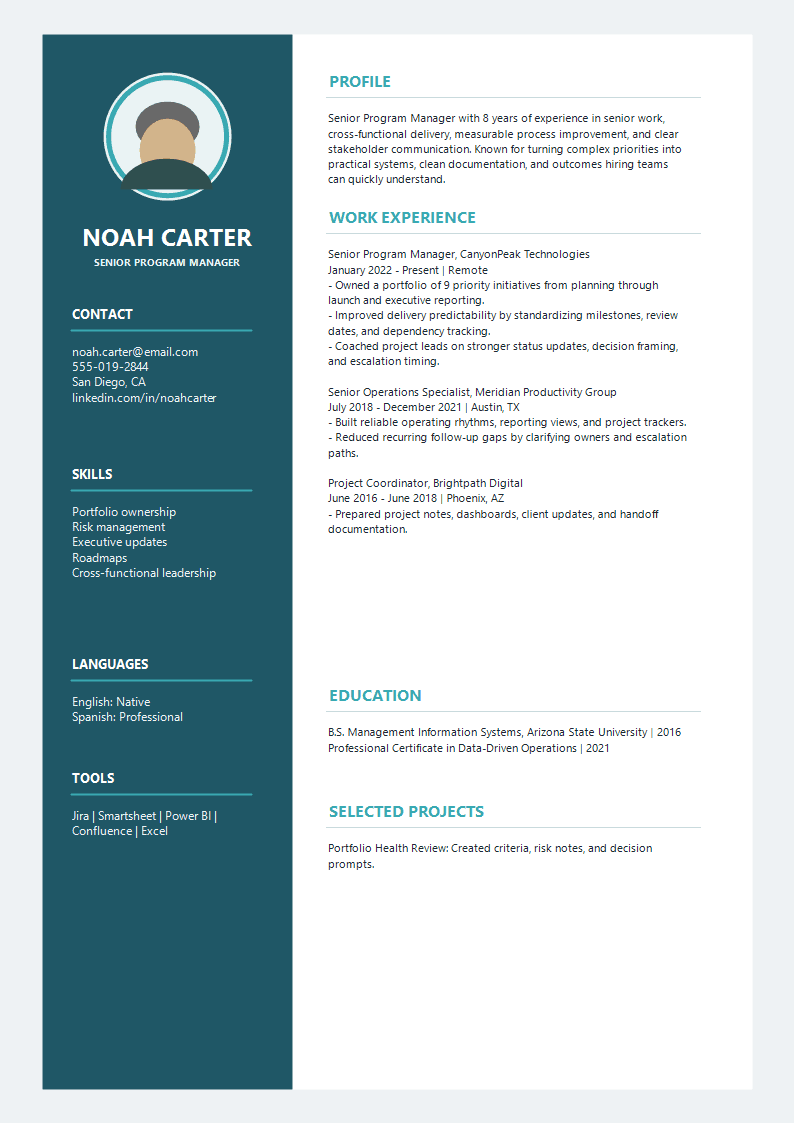 Senior Halo Avatar Resume preview