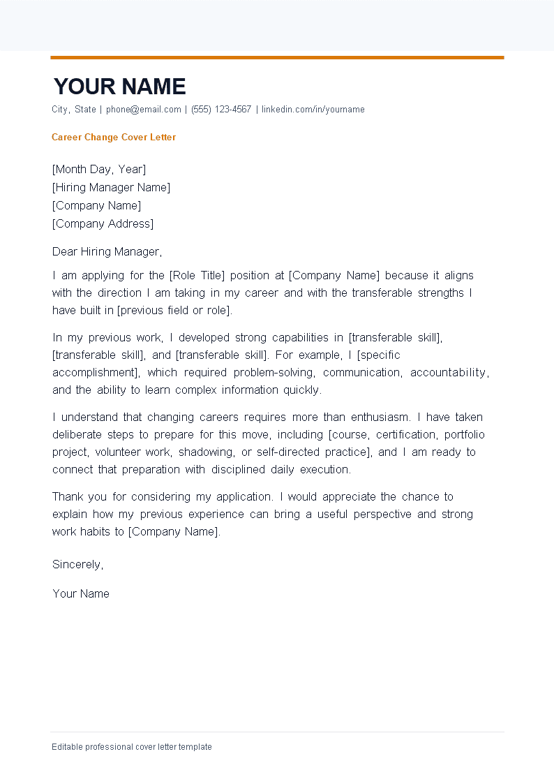 Career Change Cover Letter preview