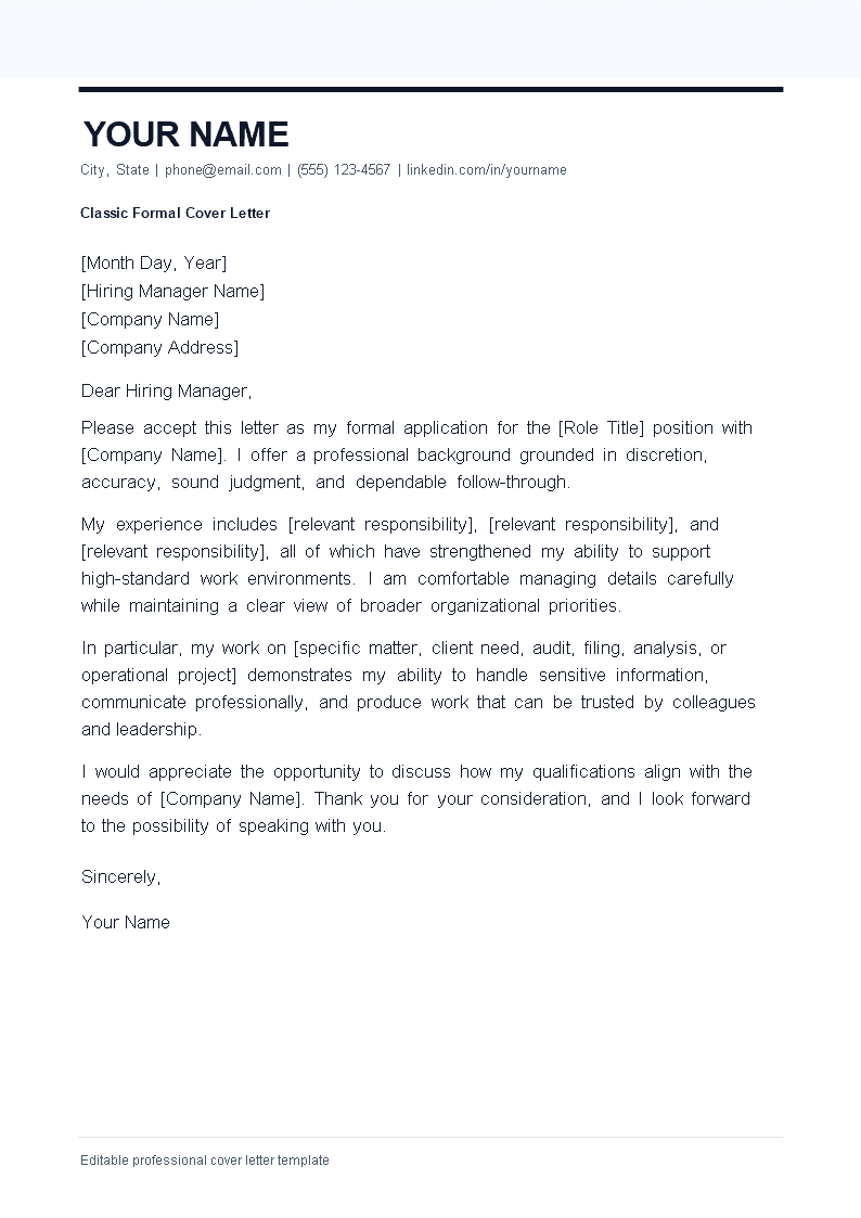Classic Formal Cover Letter preview