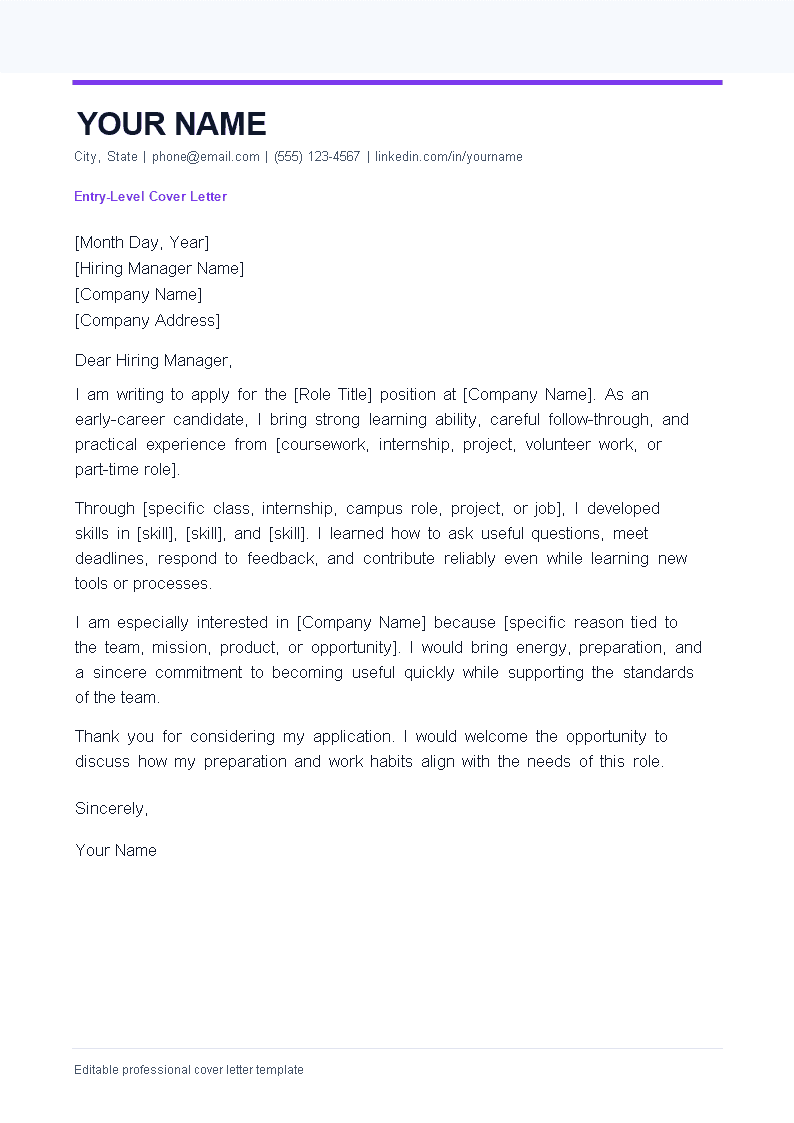 Entry-Level Cover Letter preview