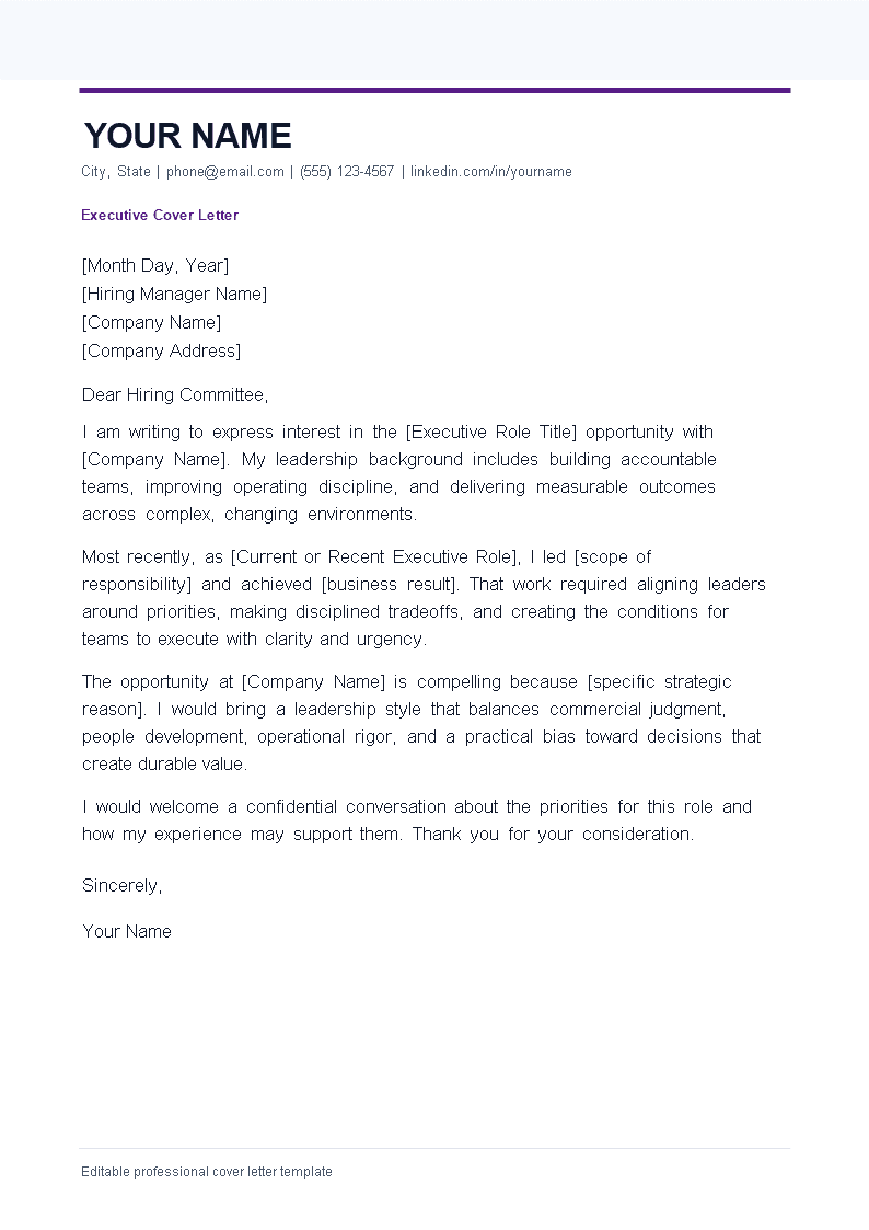 Executive Cover Letter preview