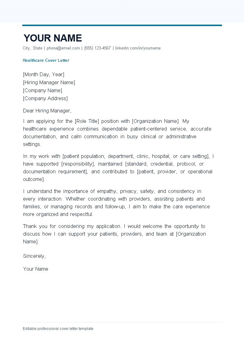Healthcare Cover Letter preview