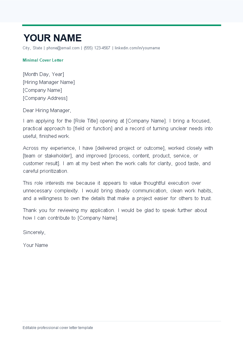 Minimal Cover Letter preview