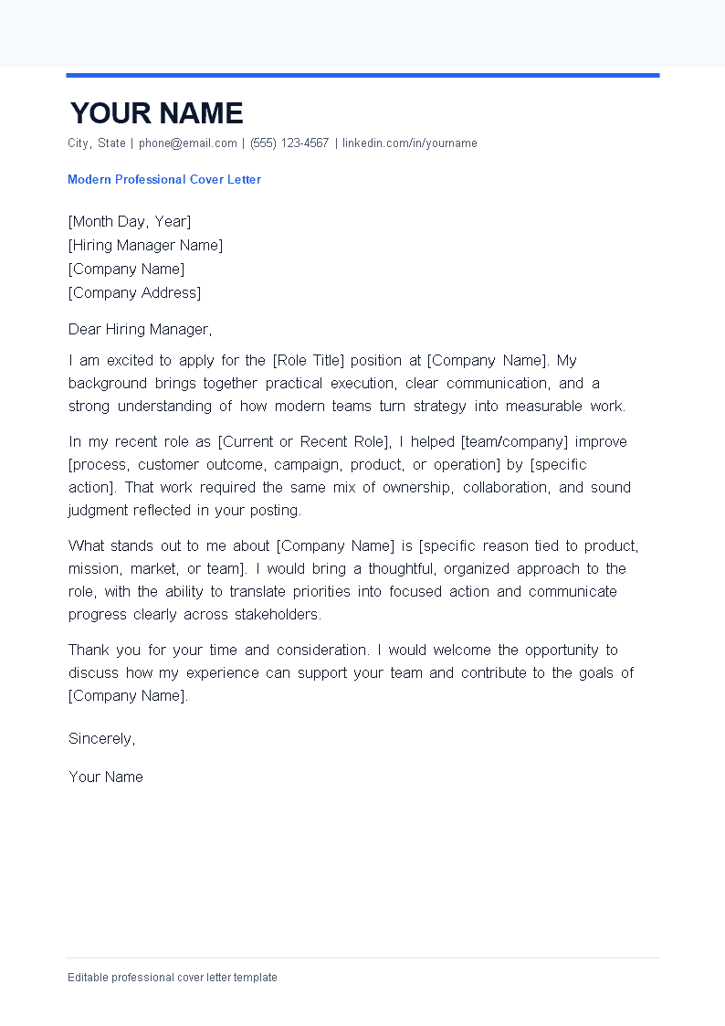 Modern Professional Cover Letter preview
