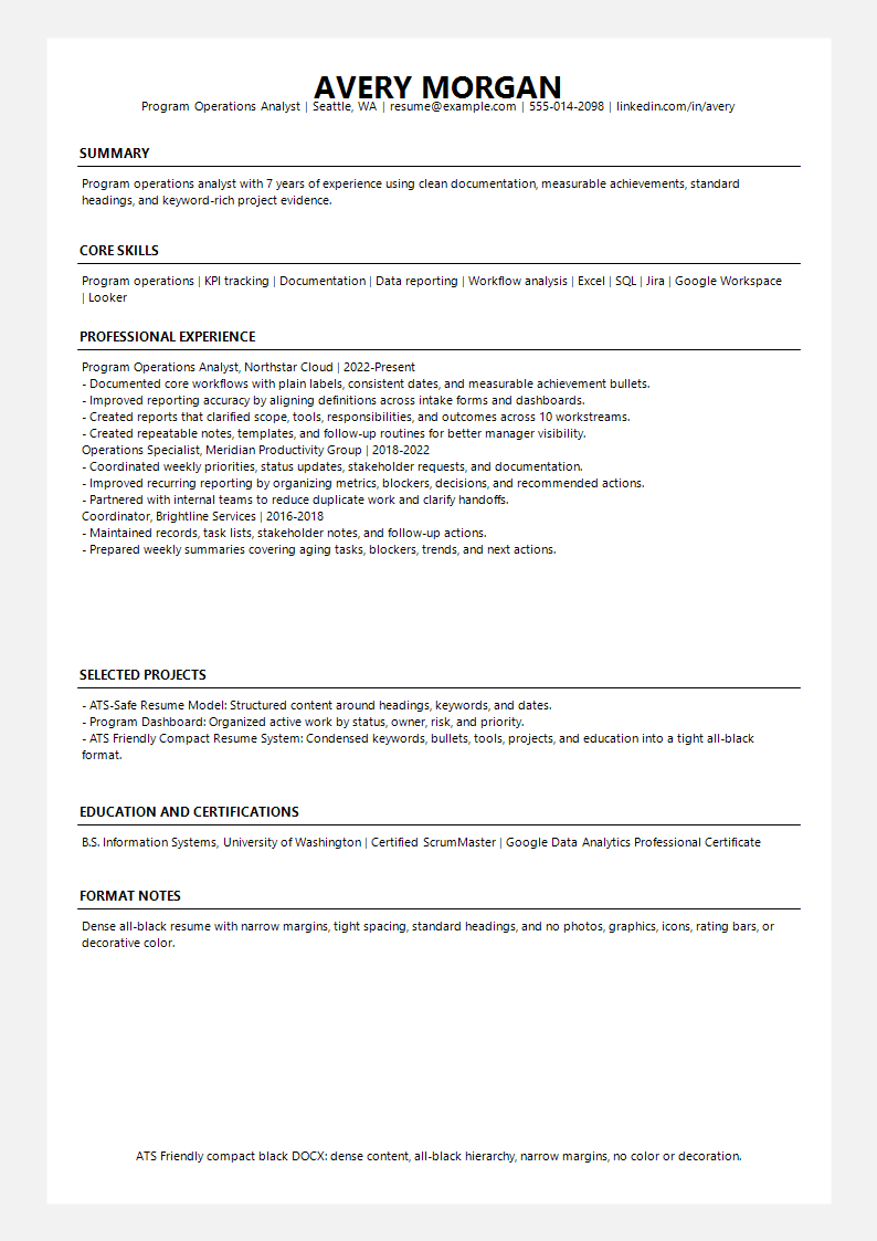 ATS Friendly Compact Black Resume preview