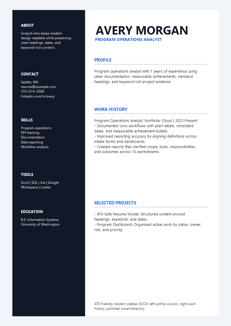 ATS Friendly Modern Sidebar Resume preview