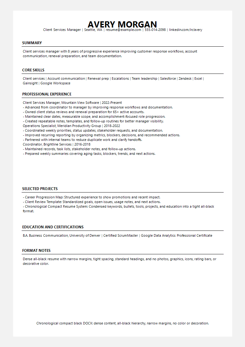 Chronological Compact Black Resume preview
