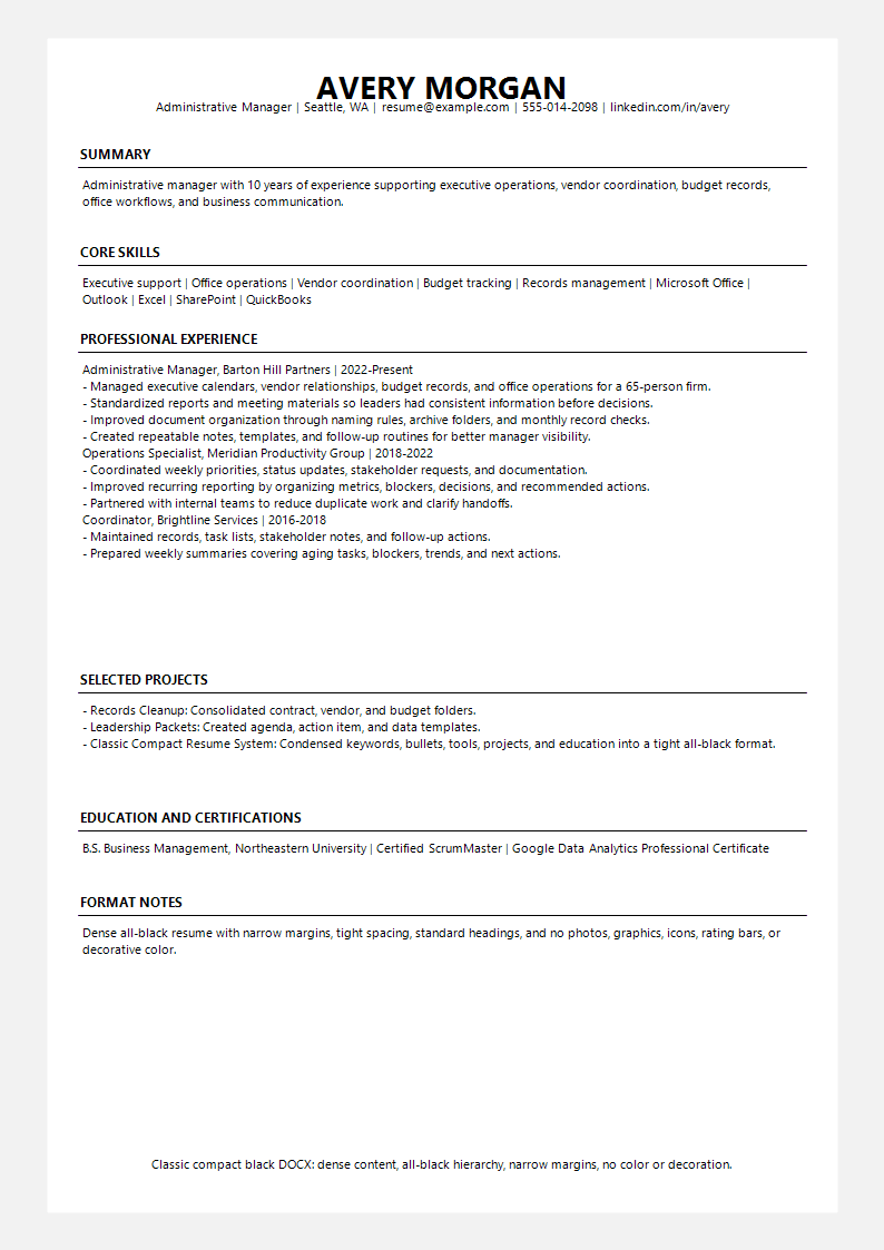 Classic Compact Black Resume preview