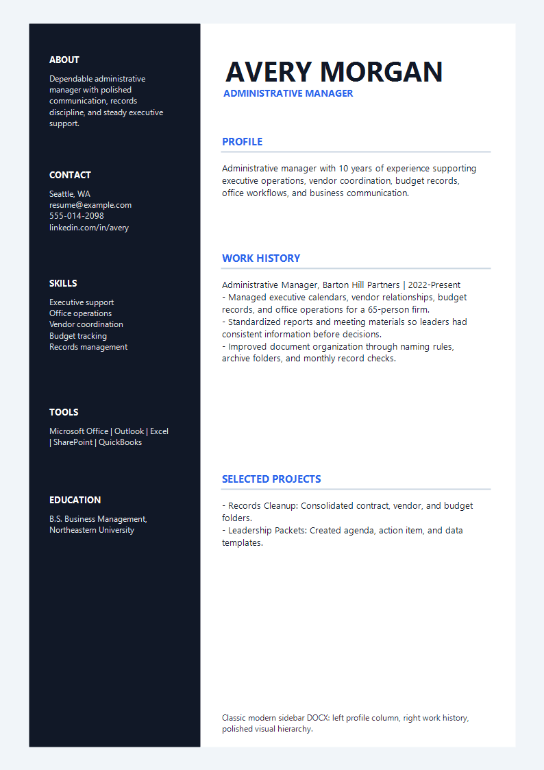 Classic Modern Sidebar Resume preview