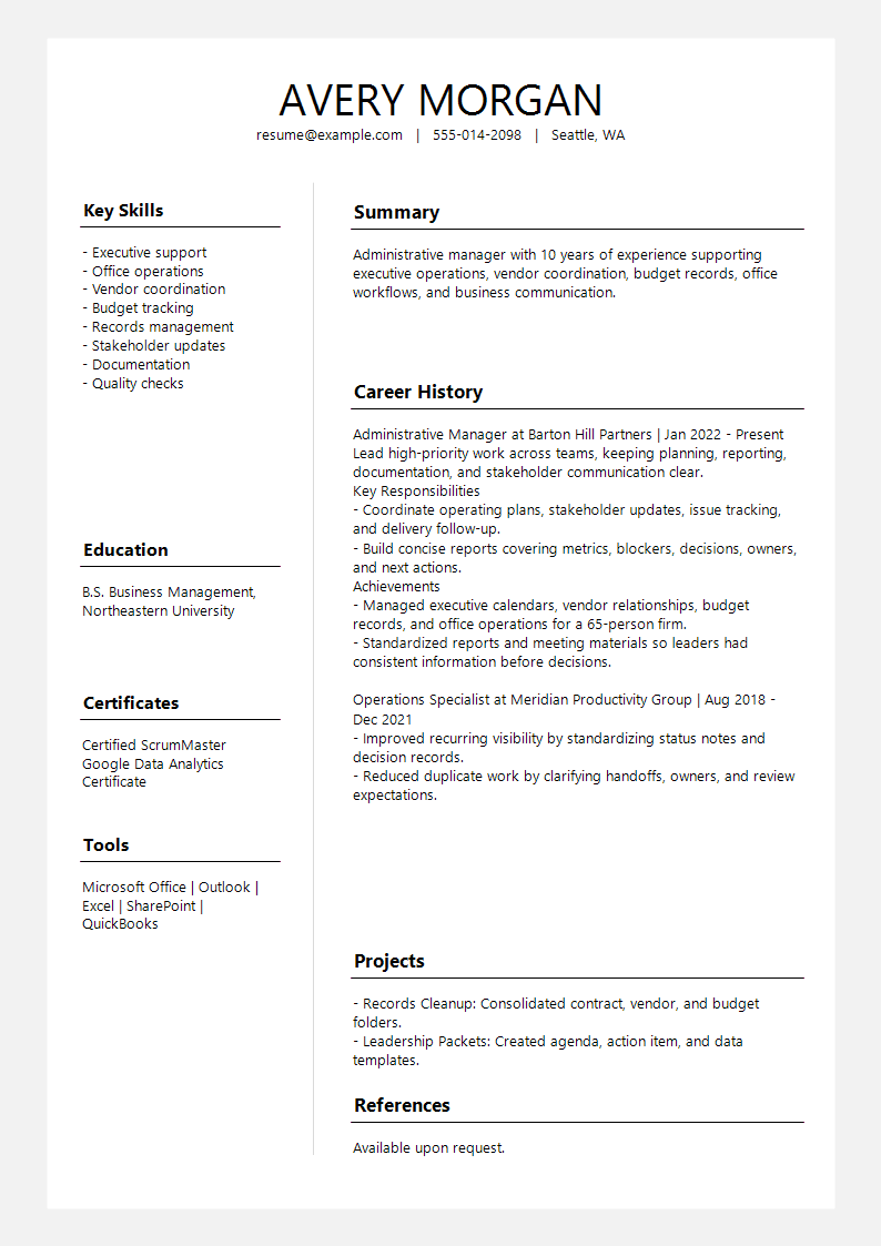 Classic Slate Profile Split Resume preview