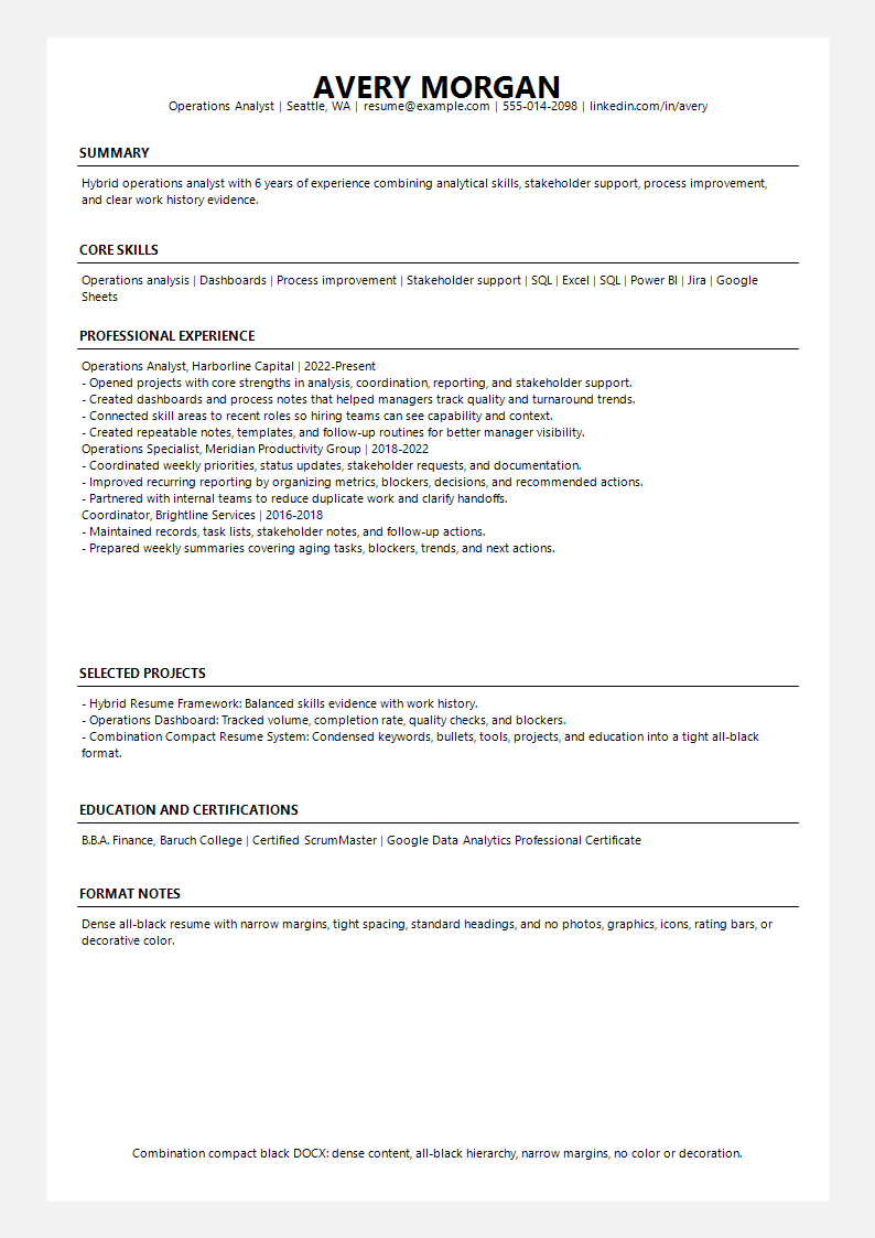 Combination Compact Black Resume preview