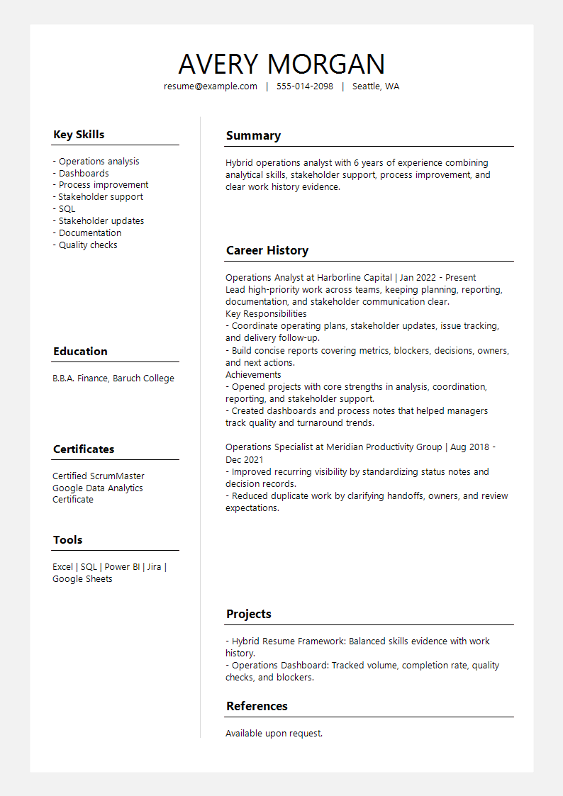 Combination Slate Profile Split Resume preview