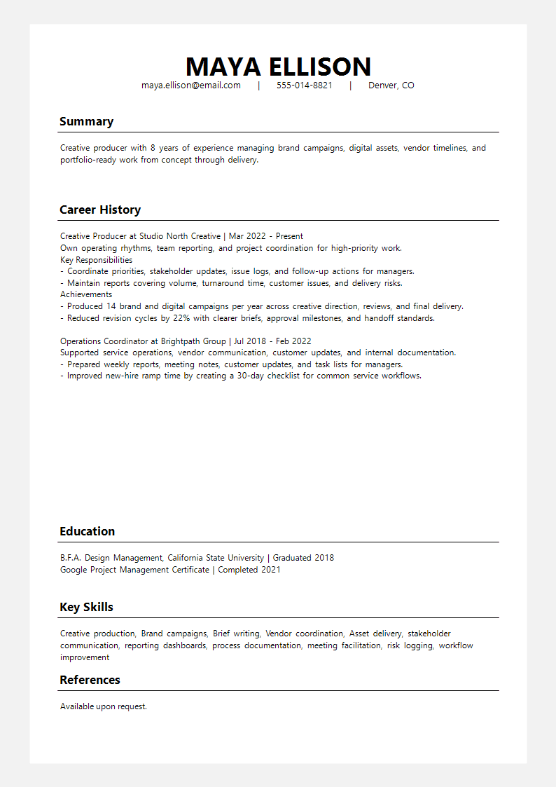 Creative Careers Linear Chronicle Resume preview