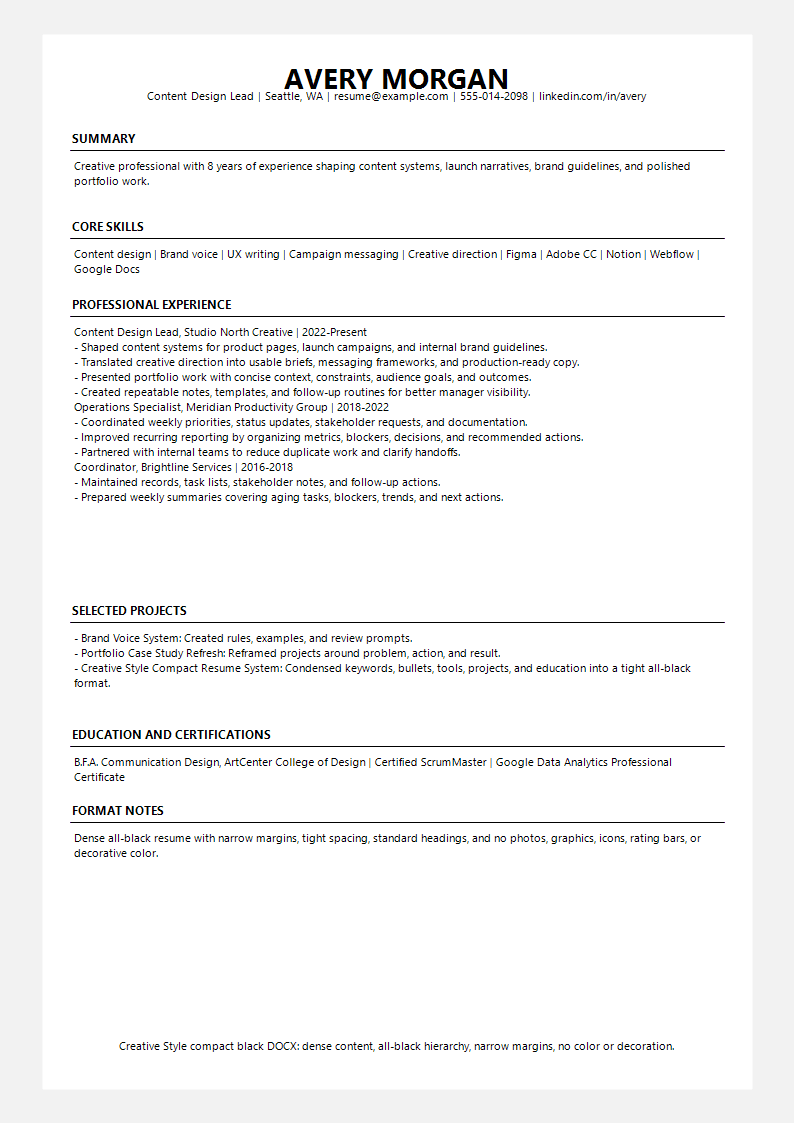 Creative Style Compact Black Resume preview