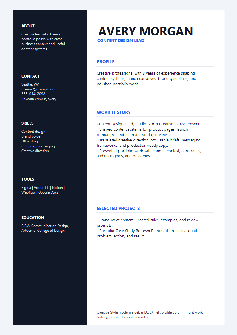 Creative Style Modern Sidebar Resume preview