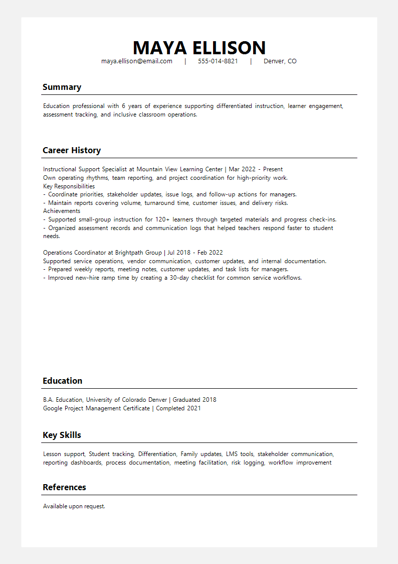 Education Linear Chronicle Resume preview