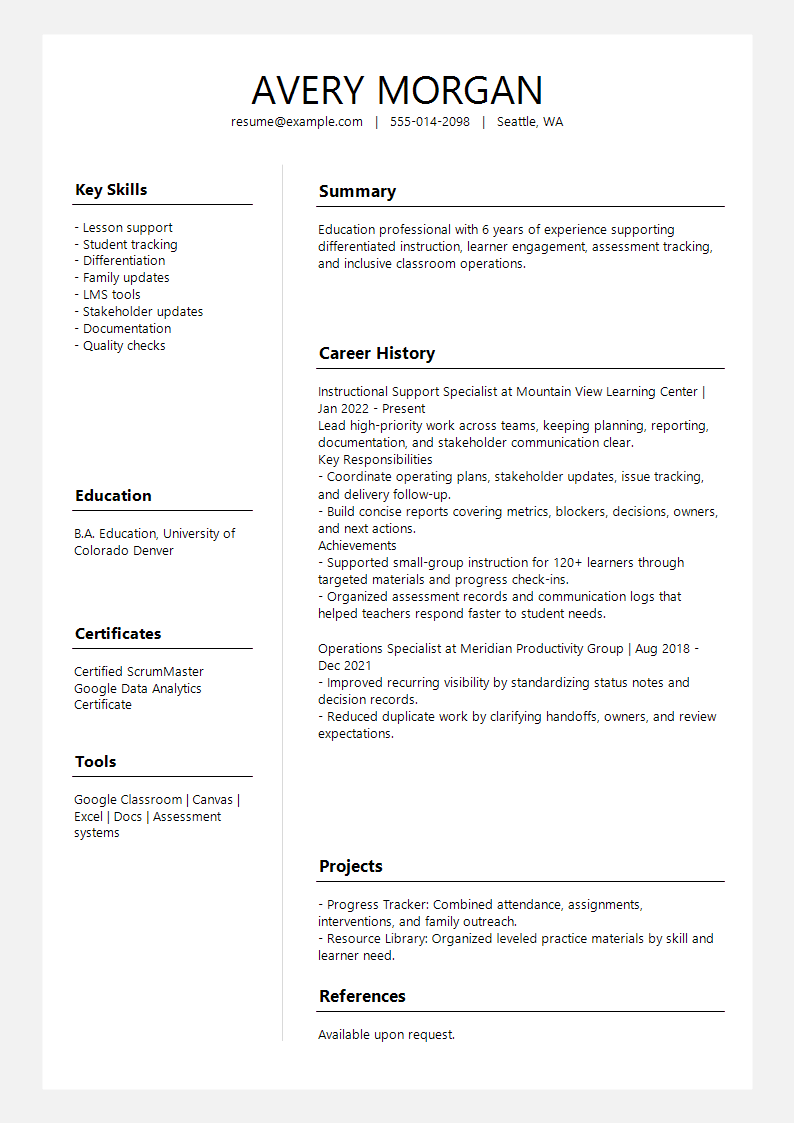 Education Slate Profile Split Resume preview