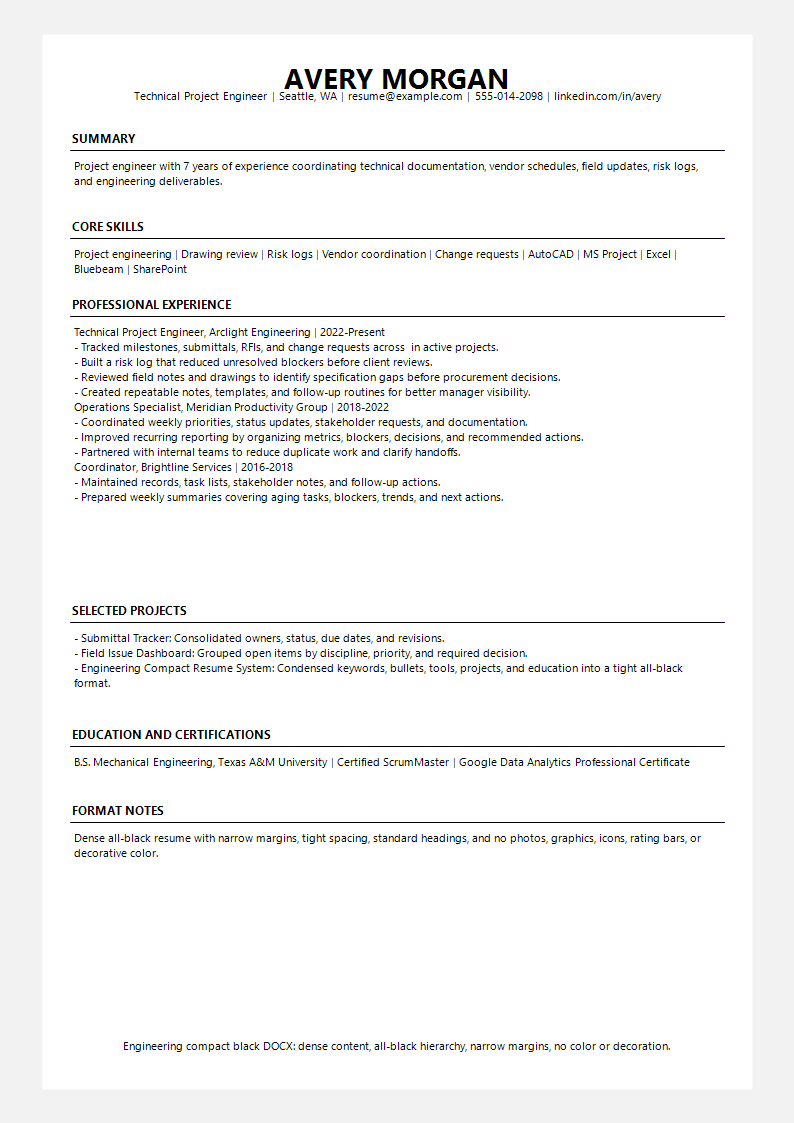 Engineering Compact Black Resume preview