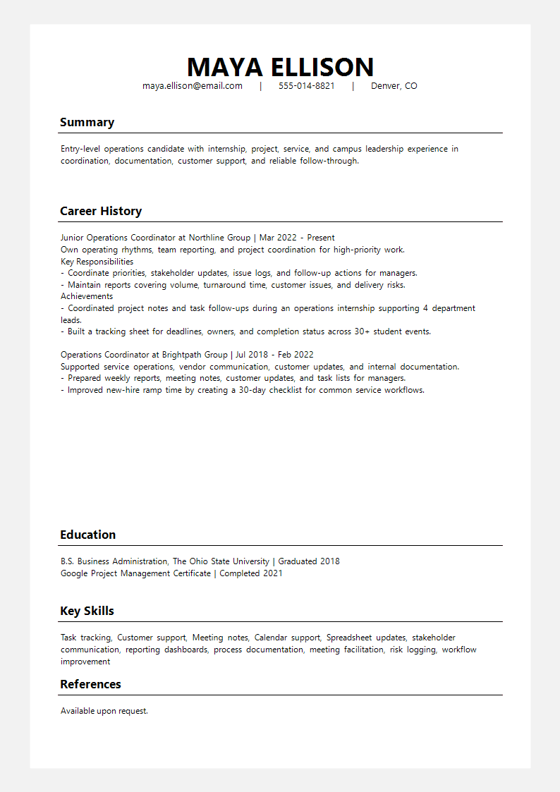 Entry Level Linear Chronicle Resume preview