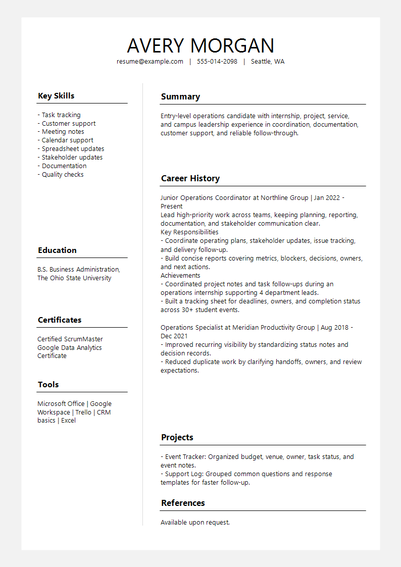 Entry Level Slate Profile Split Resume preview