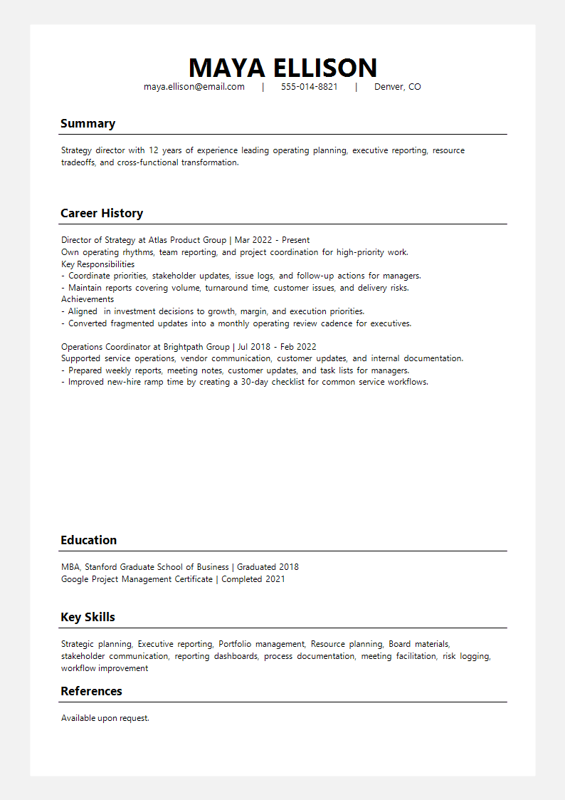 Executive Linear Chronicle Resume preview