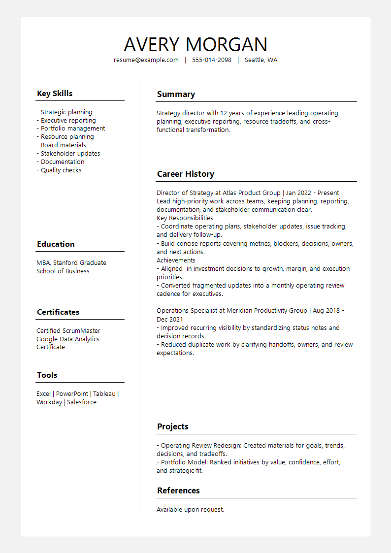 Executive Slate Profile Split Resume preview