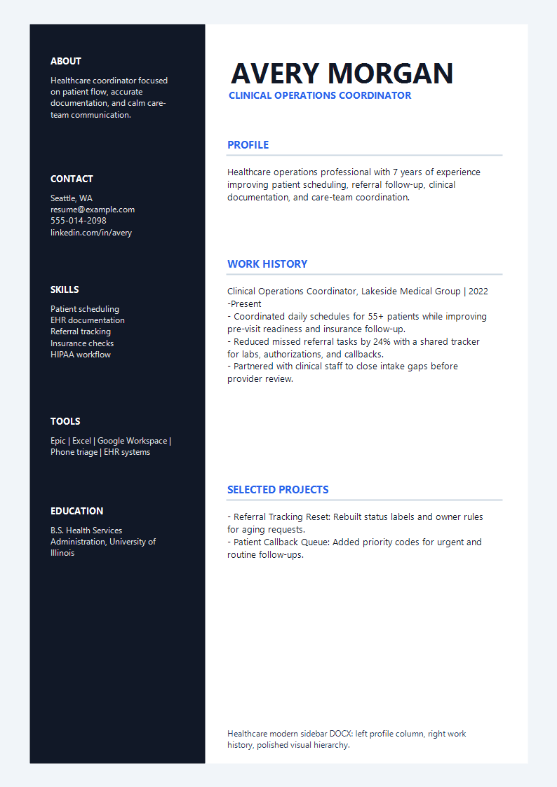 Healthcare Modern Sidebar Resume preview