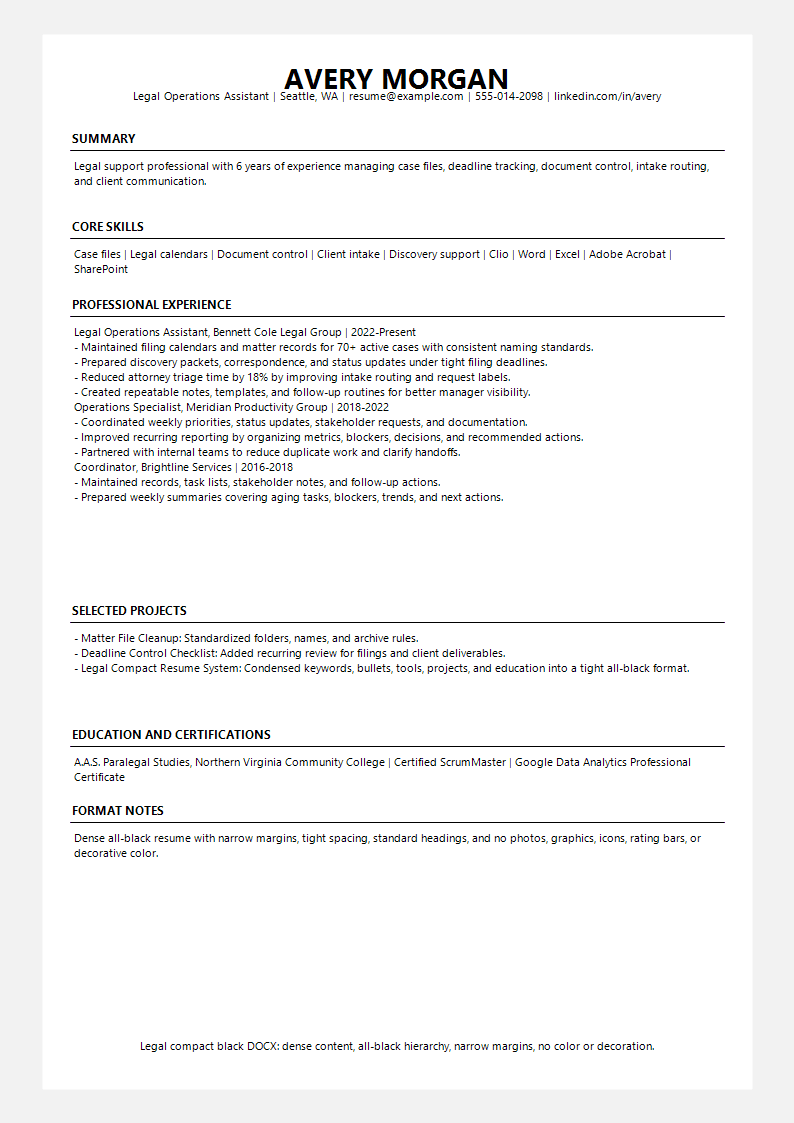Legal Compact Black Resume preview