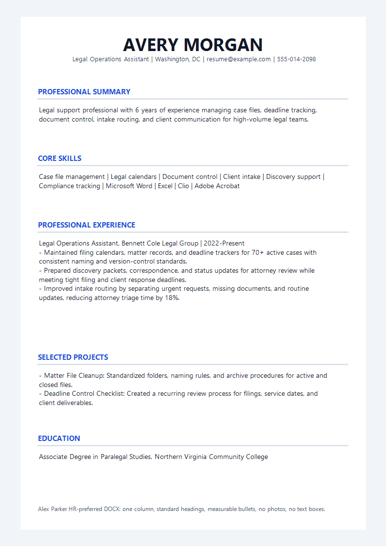 Legal HR Preferred Resume preview