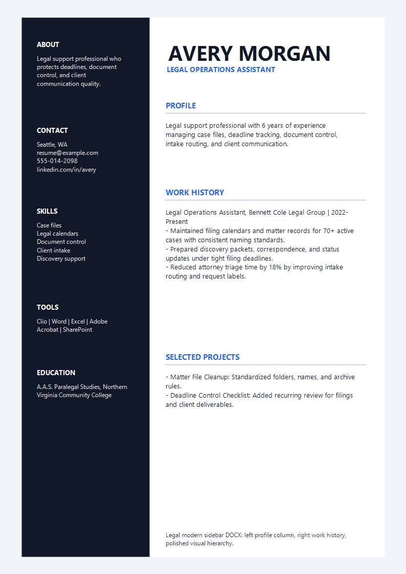 Legal Modern Sidebar Resume preview