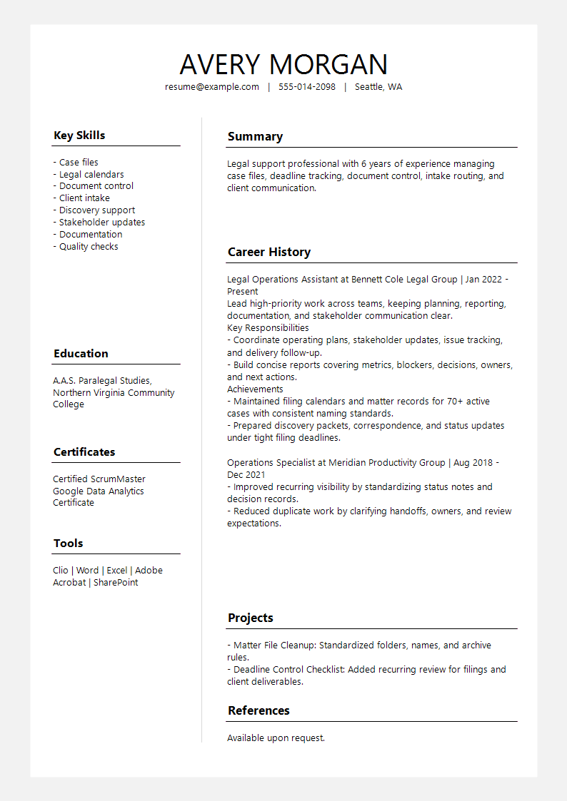 Legal Slate Profile Split Resume preview