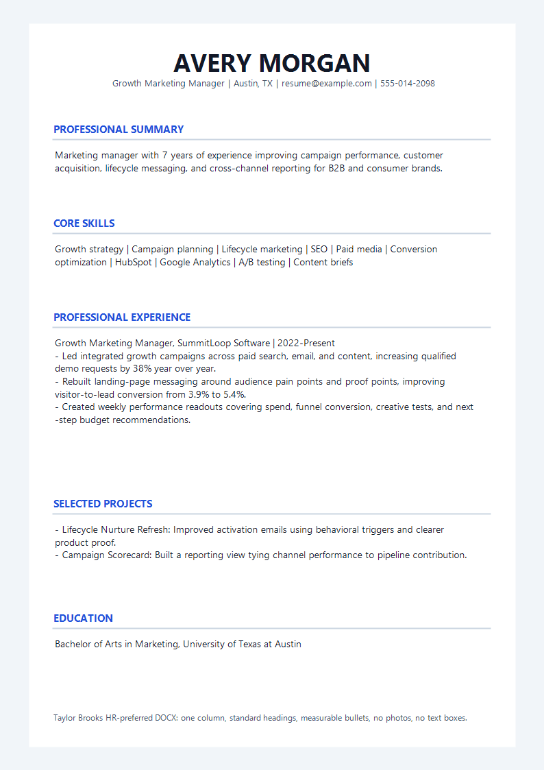 Marketing HR Preferred Resume preview