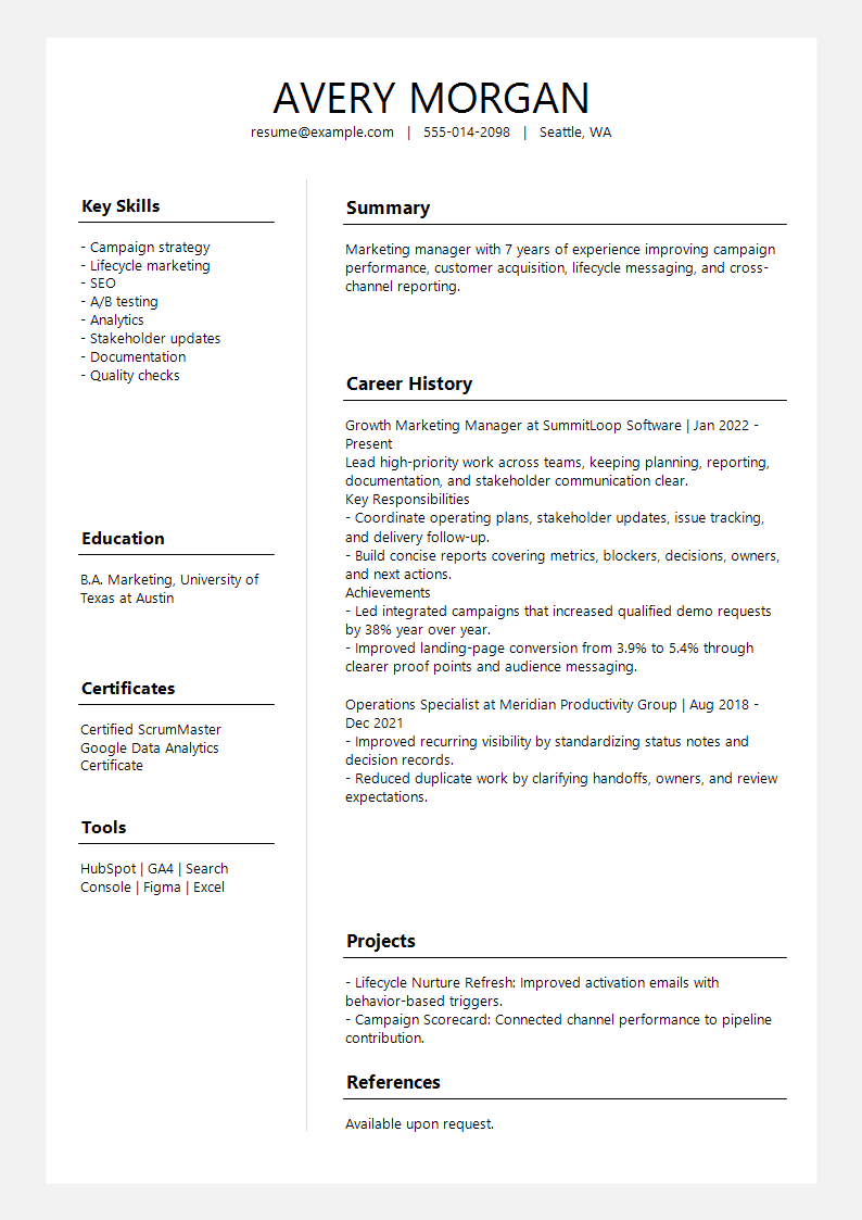 Marketing Slate Profile Split Resume preview