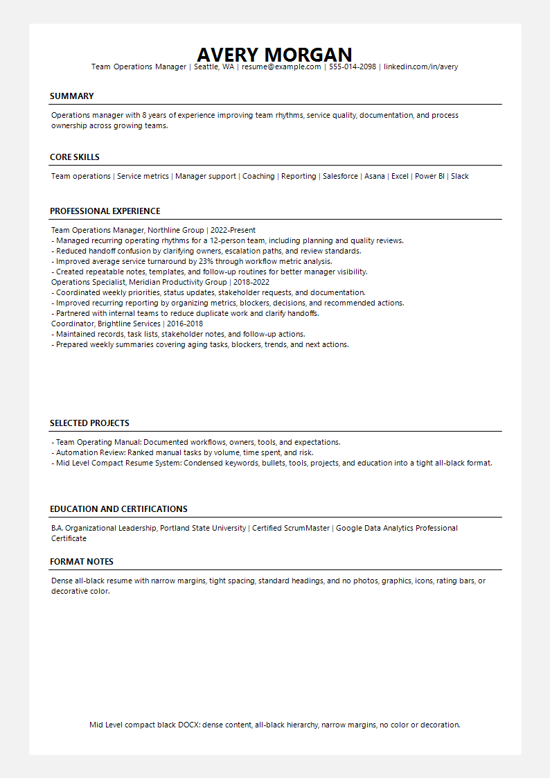 Mid Level Compact Black Resume preview