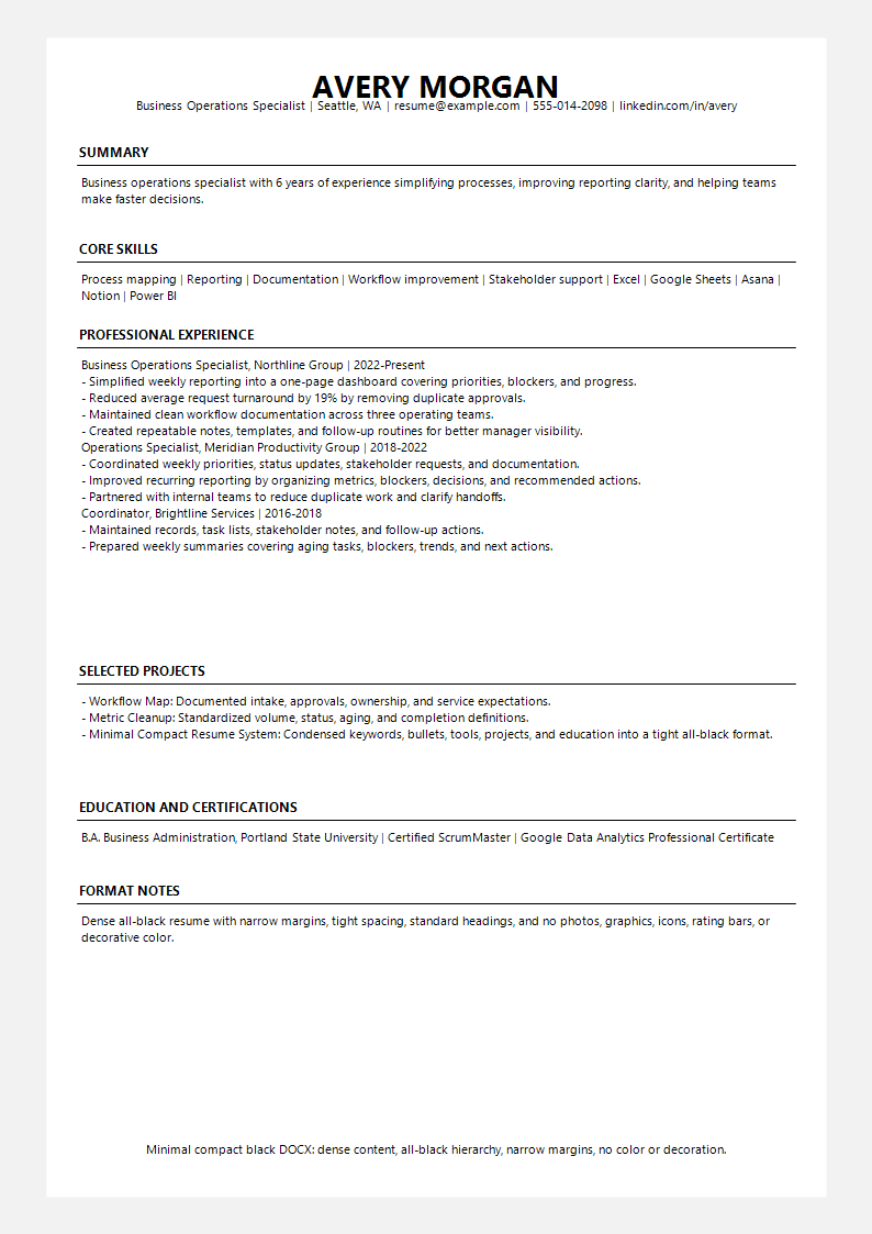 Minimal Compact Black Resume preview