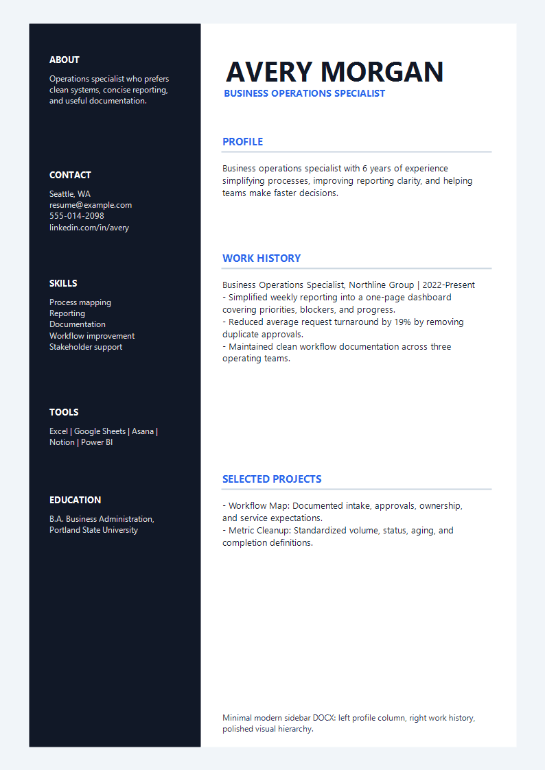 Minimal Modern Sidebar Resume preview