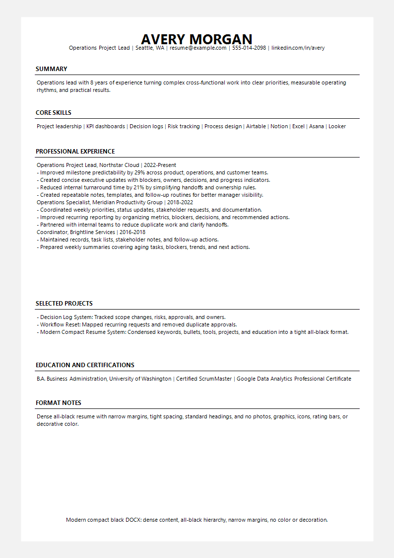 Modern Compact Black Resume preview