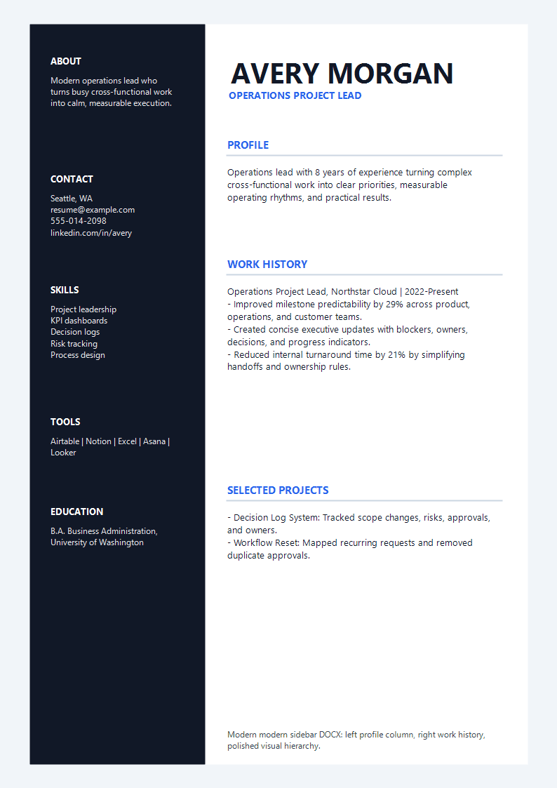 Modern Modern Sidebar Resume preview