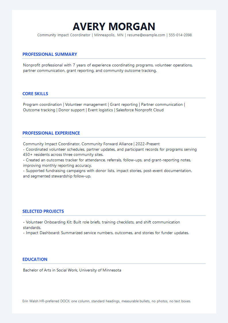 Nonprofit HR Preferred Resume preview