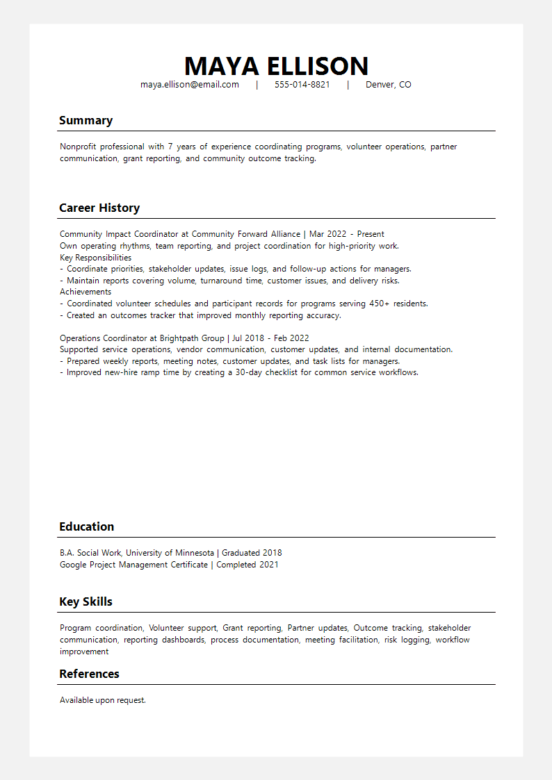 Nonprofit Linear Chronicle Resume preview