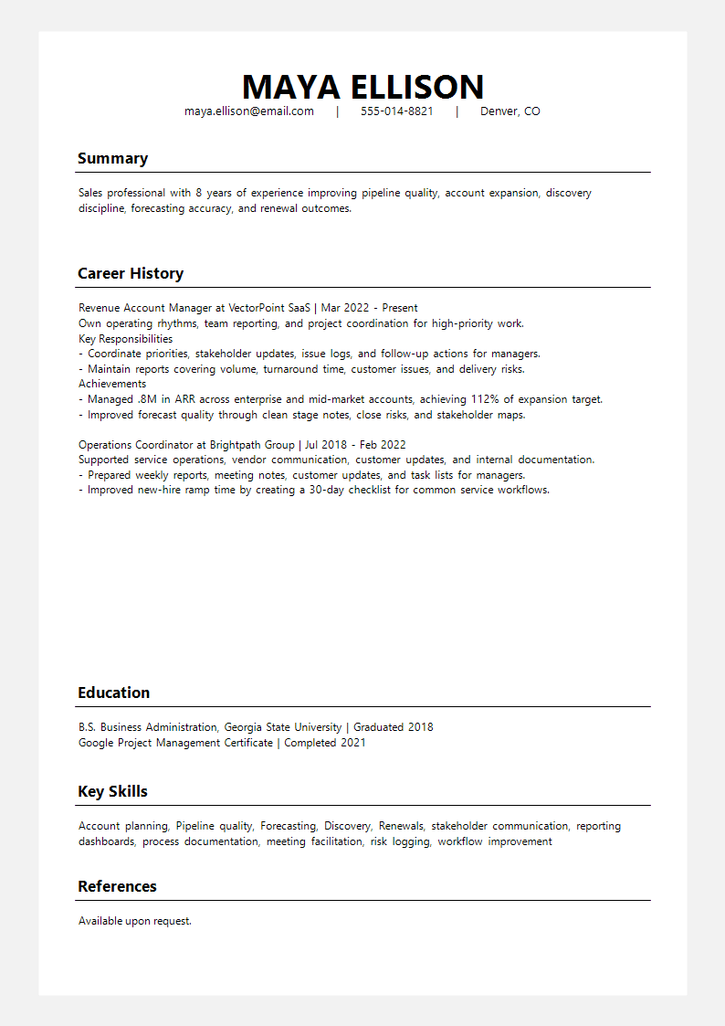 Sales Linear Chronicle Resume preview