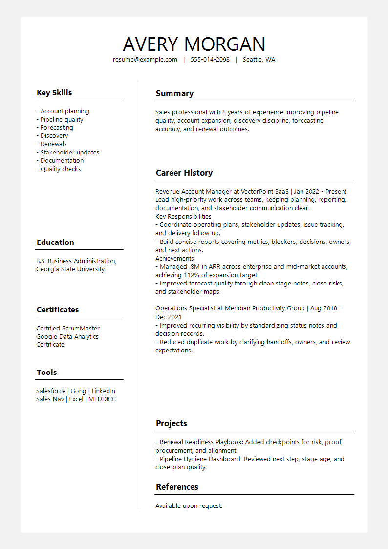 Sales Slate Profile Split Resume preview