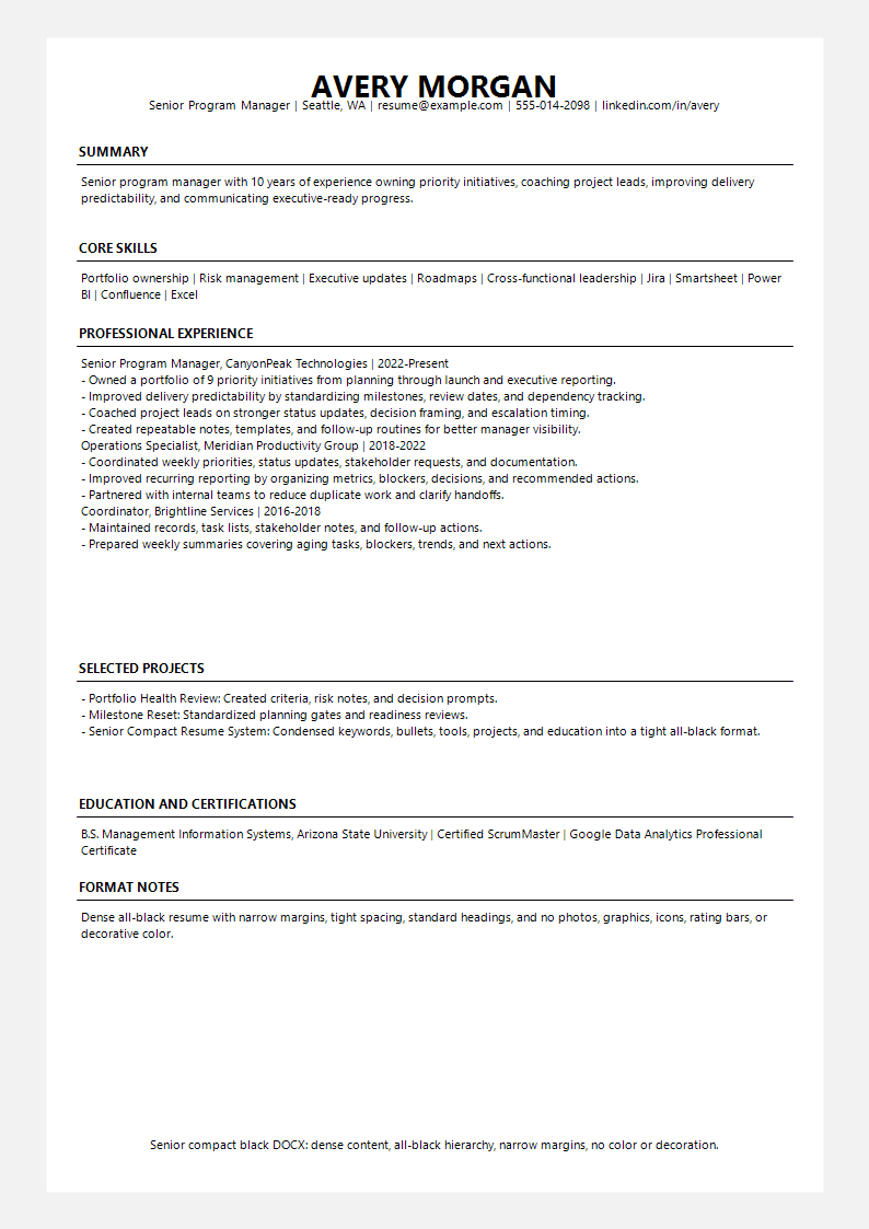 Senior Compact Black Resume preview