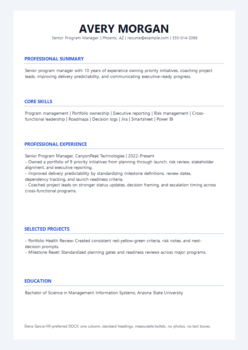 Senior HR Preferred Resume preview