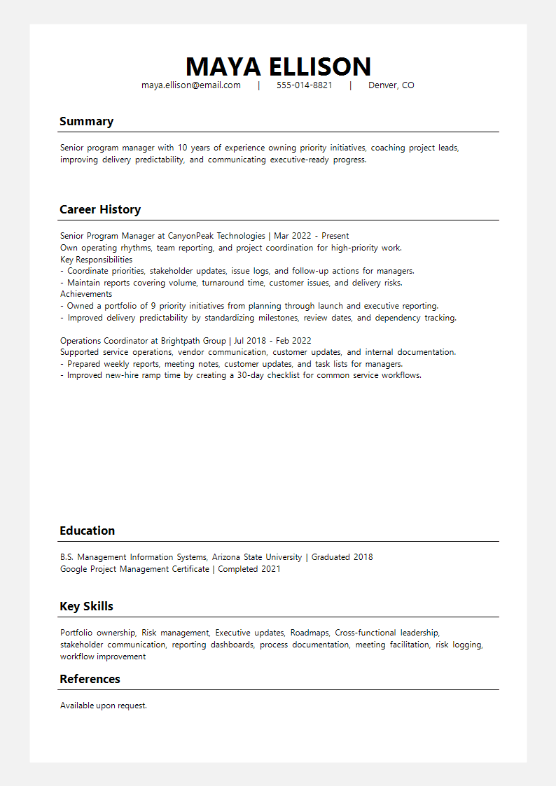 Senior Linear Chronicle Resume preview