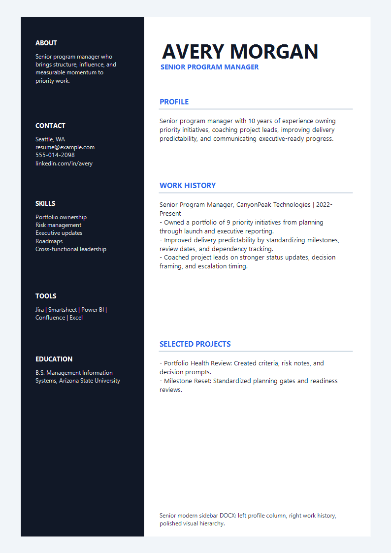 Senior Modern Sidebar Resume preview